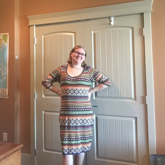 Multi Patterned Fashion to Figure Sweater Dress - Picture 3 of 7
